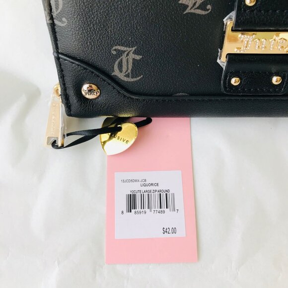 JUICY COUTURE  Y2Cute Large Zip Around Exterior  pocket  Liquorice - Picture 6 of 7